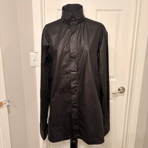 Dior Homme Mandarin Collar Black Waxed Cotton Button Down Shirt, Sz 41